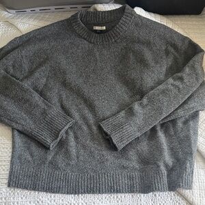 American Eagle Gray Ribbed-Neck Knit Sweater